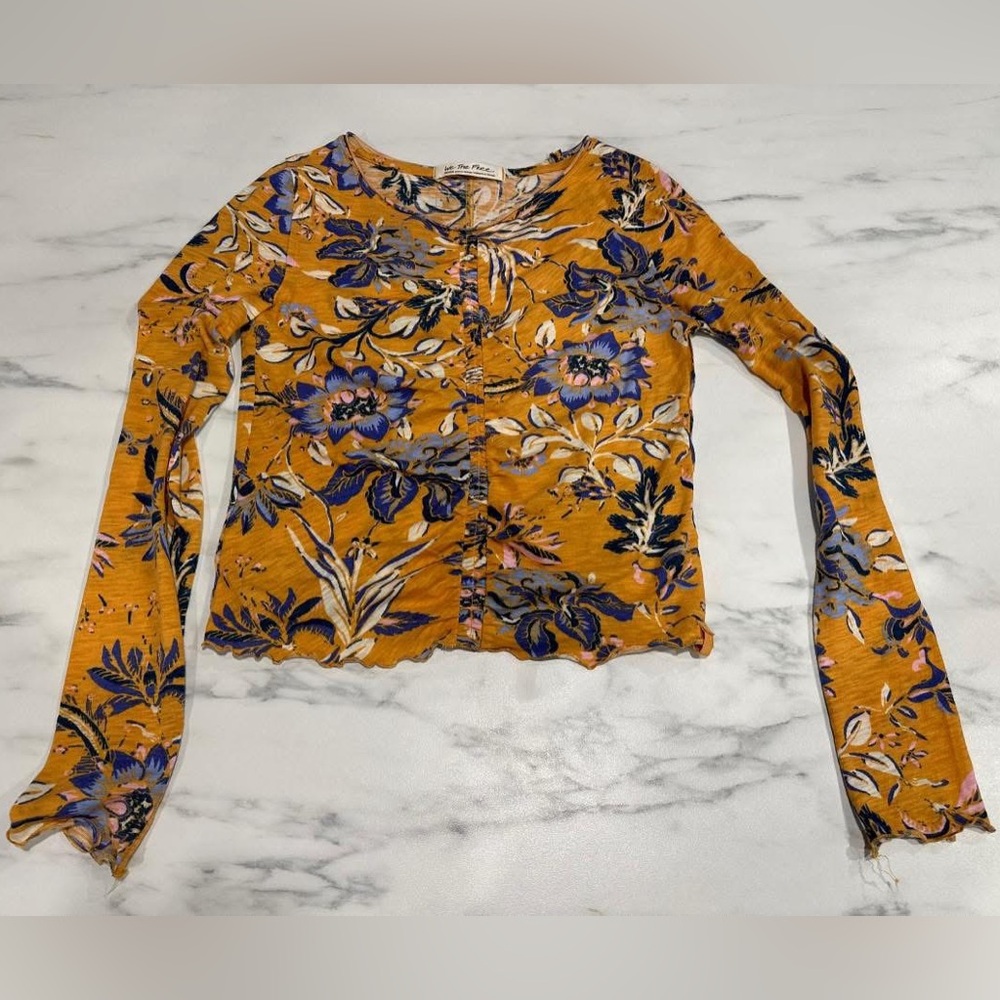 DONATED - We The Free Yellow and Orange Ruched Crop Blouse